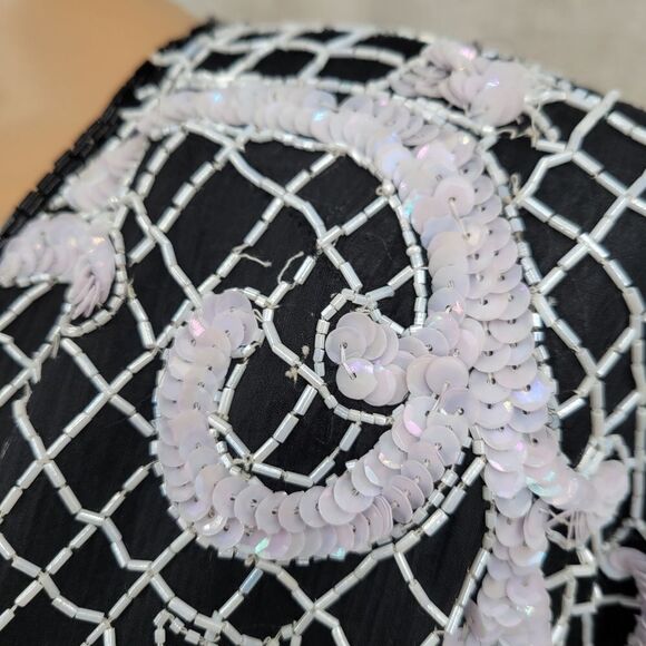 Stenay 80s Vintage Silk Sequin Beaded Cocktail Evening Dress Women's Size 12 - Picture 8 of 16